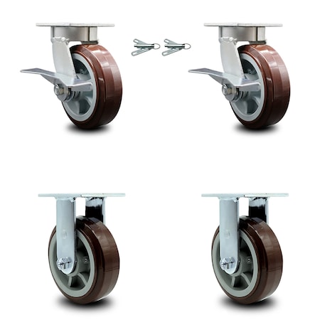 Service Caster 6 Inch Kingpinless Poly on Polyolefin Wheel Caster Swivel Locks 2 Rigid, 2PK SCC-KP30S620-PPUR-BSL-2-R-2